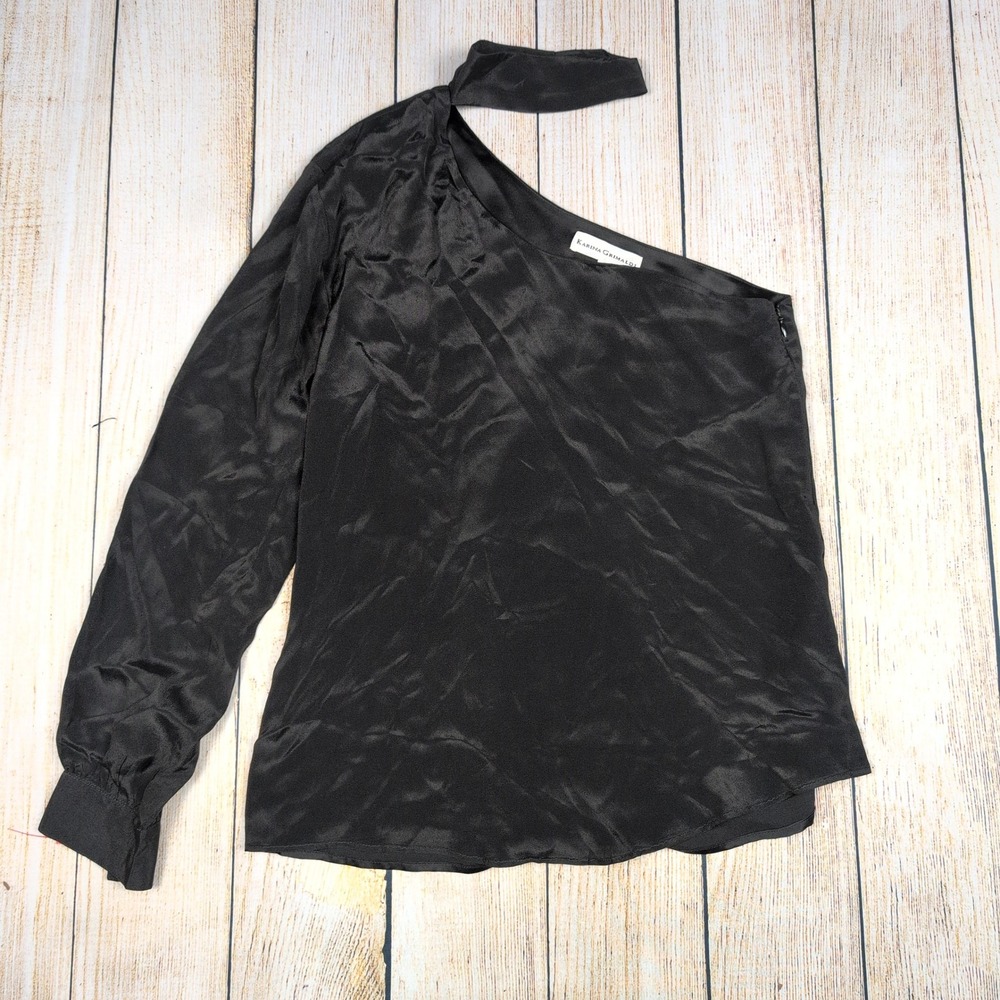 Karina Grimaldi Black One long sleeve Choker Neck Top M whimsigoth silk blend